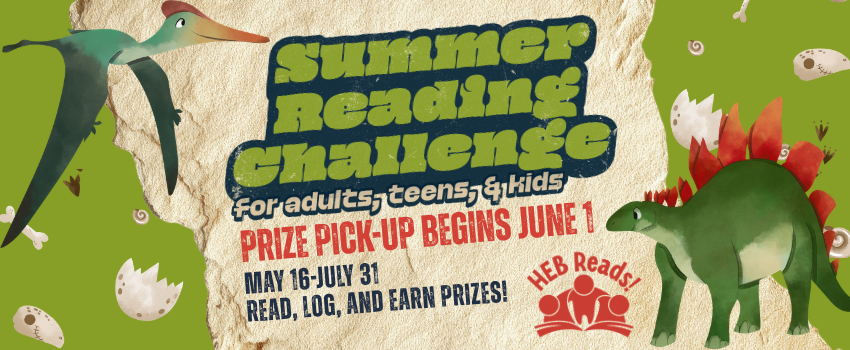 Summer Reading Club text with dinosaur themed images
