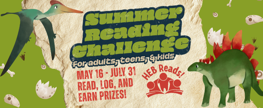 Summer Reading Club text with dinosaur themed images